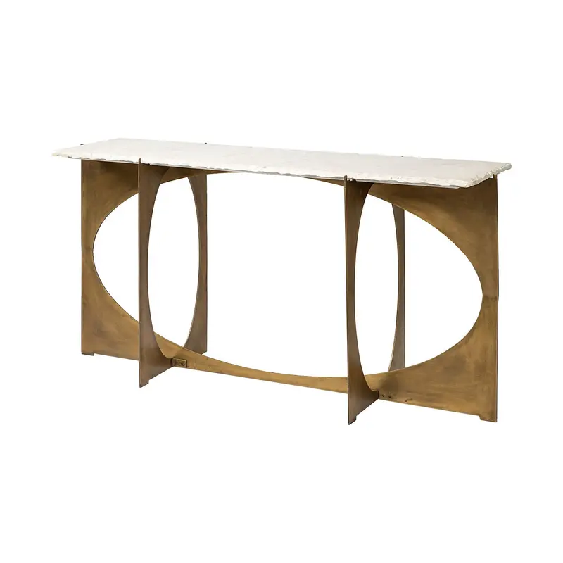 Rectangular White Marble Console Table With Gold Metal Base By Homeroots