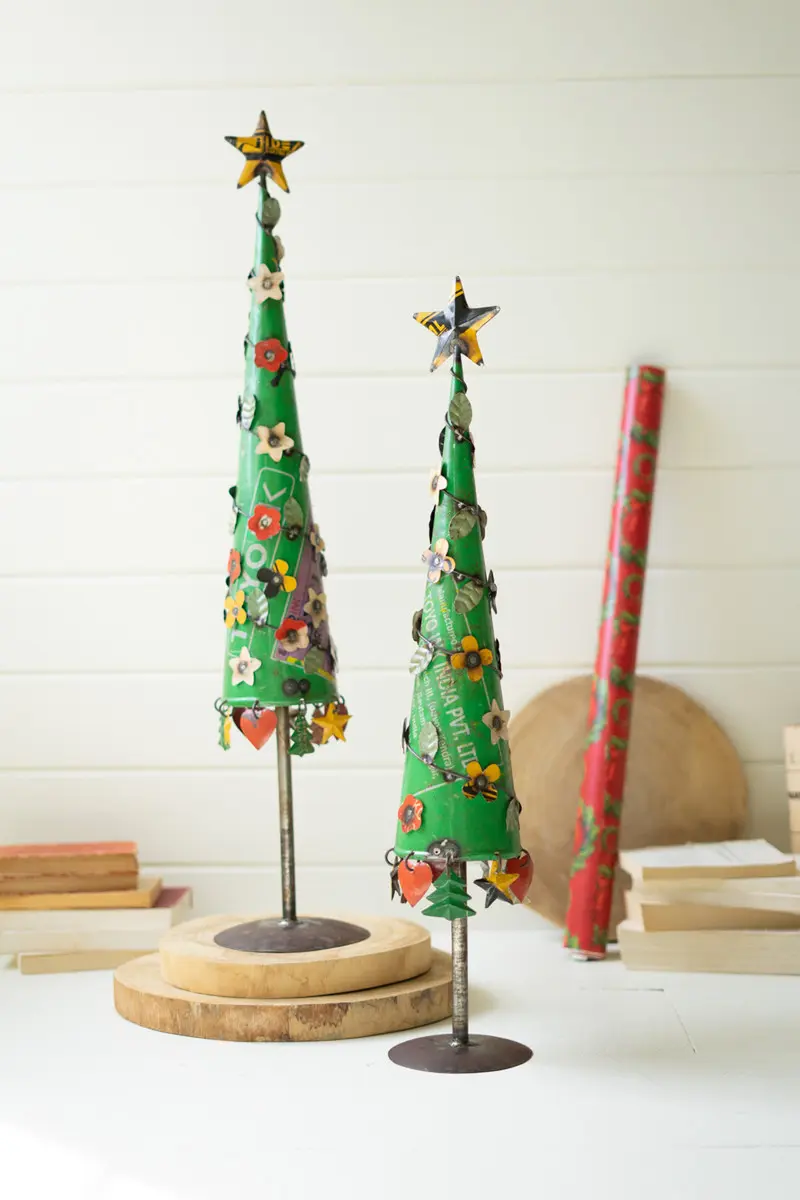 Recycled Iron Christmas Trees Set Of 2 By Kalalou
