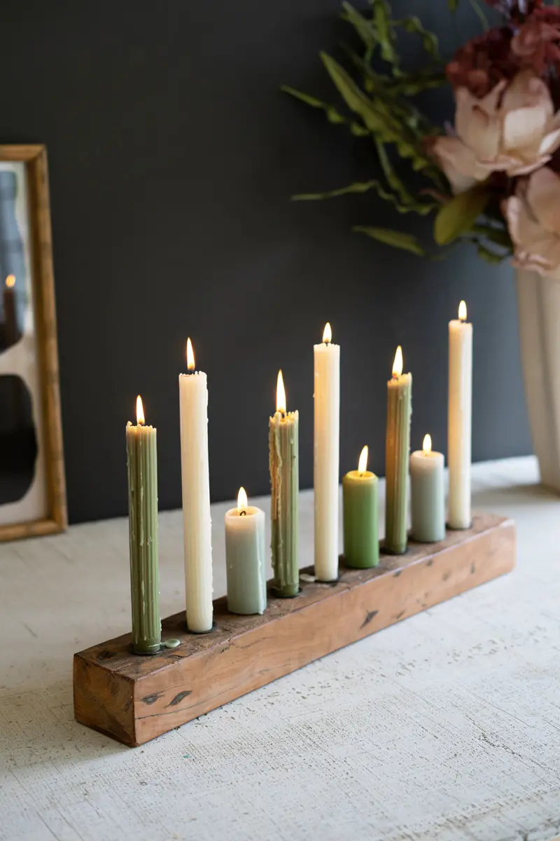 Recycled Wood Nine Taper Candelabra (Min 2) By Kalalou