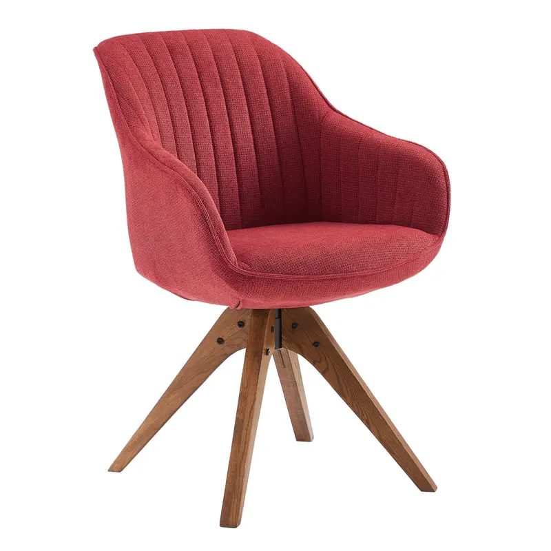 Red And Natural Tufted Fabric Swivel Arm Chair By Homeroots