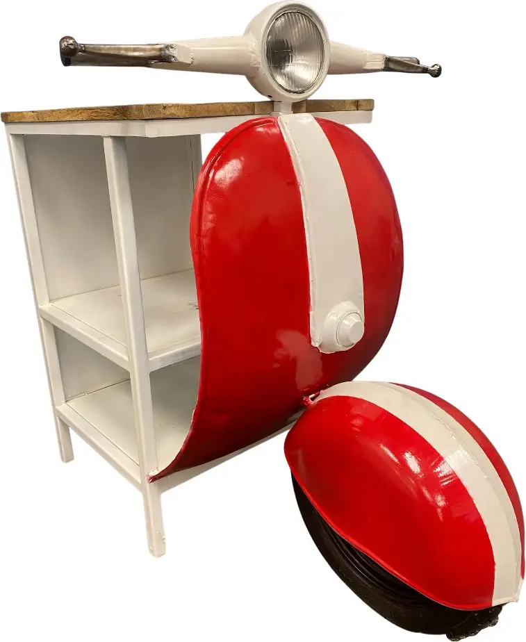 Red and Off White Novelty Scooter Open Cabinet With Two Shelves By Homeroots