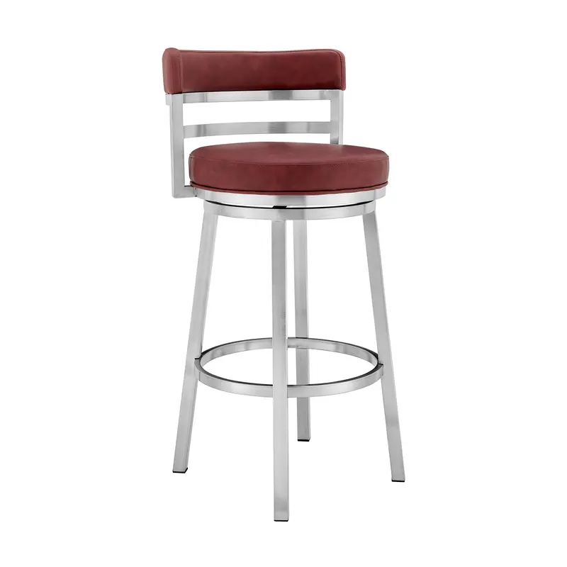 Red And Silver Faux Leather And Iron Swivel Low Back Counter Height Bar Chair By Homeroots