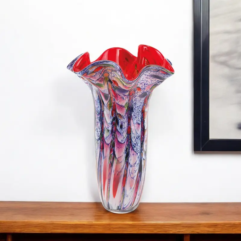 Red And White Cylinder Crystal Glass Table Vase By Homeroots