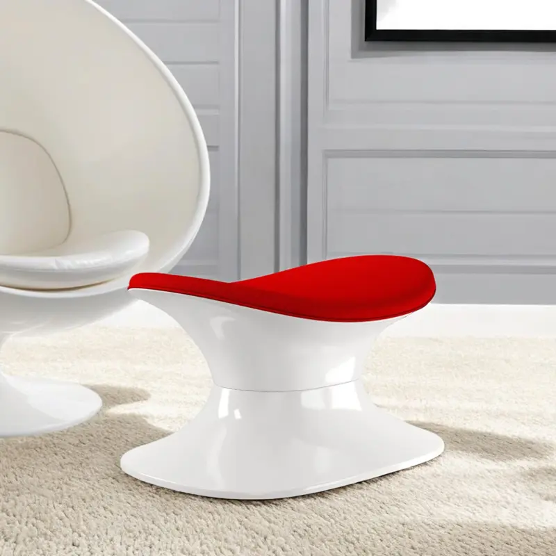 Red and White Wool And Fiberglass Contempo Footstool Ottoman By Homeroots