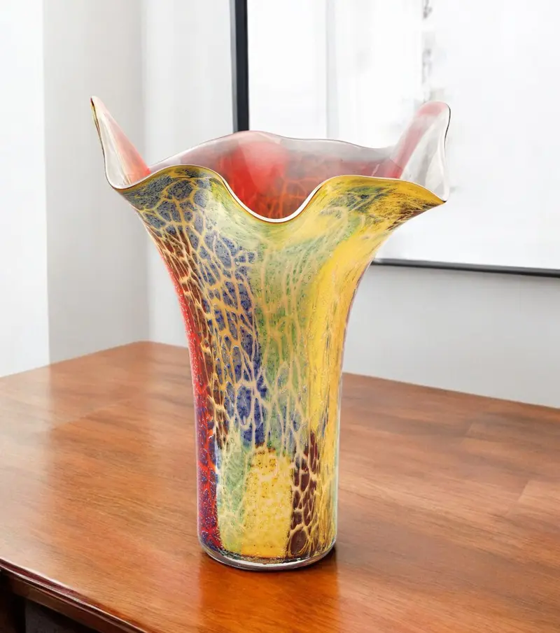 Red and Yellow Glass Abstract Novelty Table Vase By Homeroots