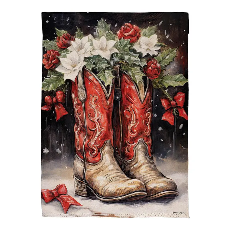 Red Christmas Cowboy Boots Suede Garden Flag_x000D_