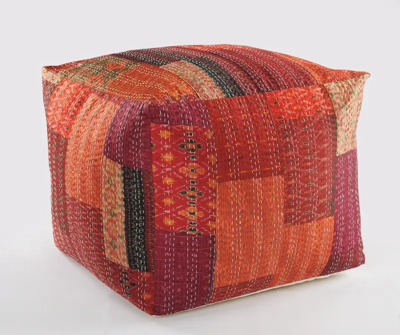Red Cotton Blend Ottoman By Homeroots