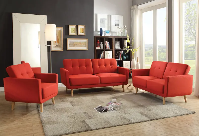 Red Linen Chair By Homeroots - 285663
