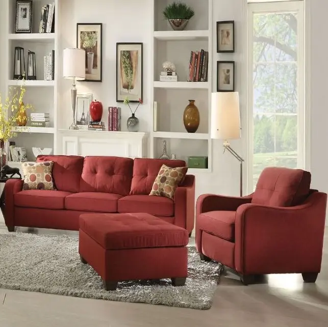 Red Linen Sofa With Pillows By Homeroots