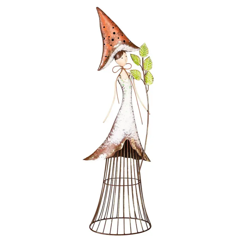 Red Metal Mushroom Fairy Statuary