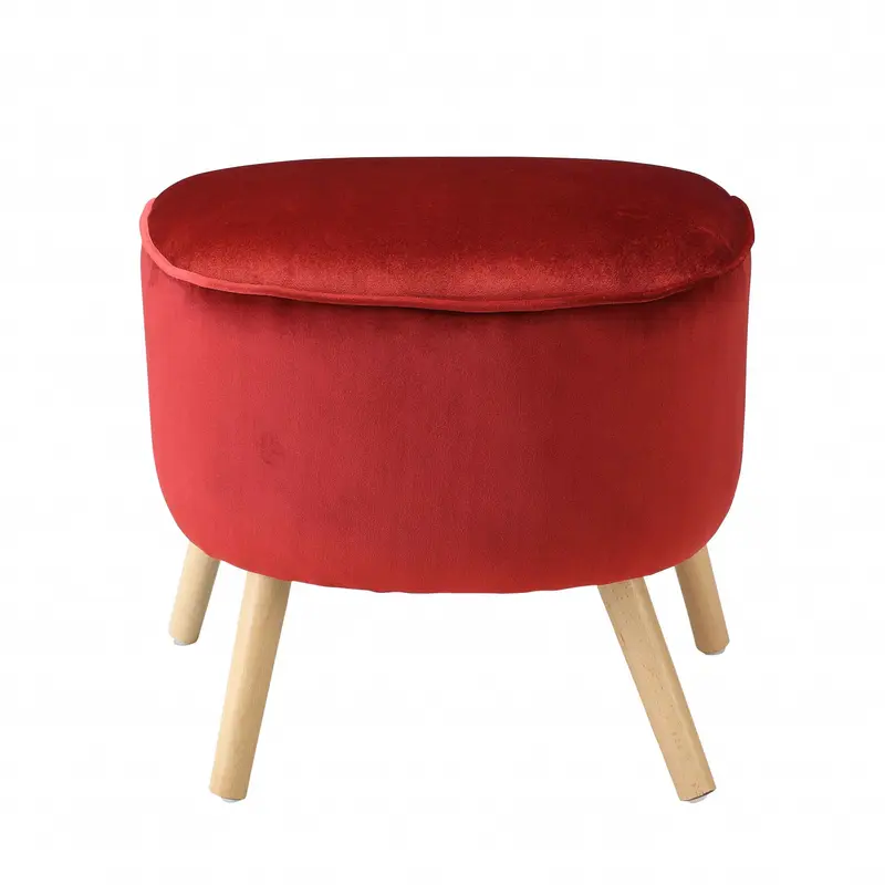 Red Velvet Fabric Ottoman By Homeroots