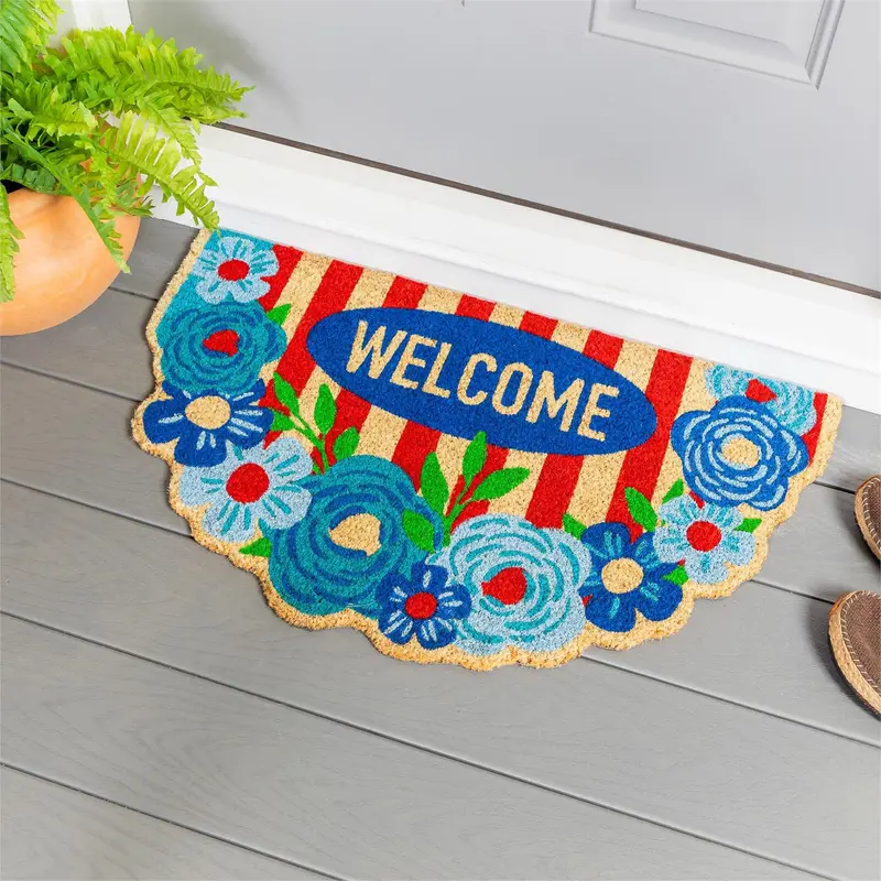 Red, White, & Bloom Floral Welcome Coir Mat