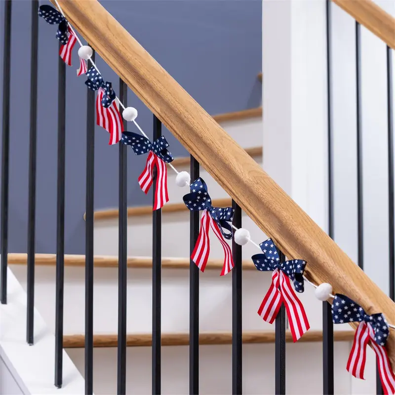 Red, White, & Bloom Garland Hanging Decor, Bow, 72"L