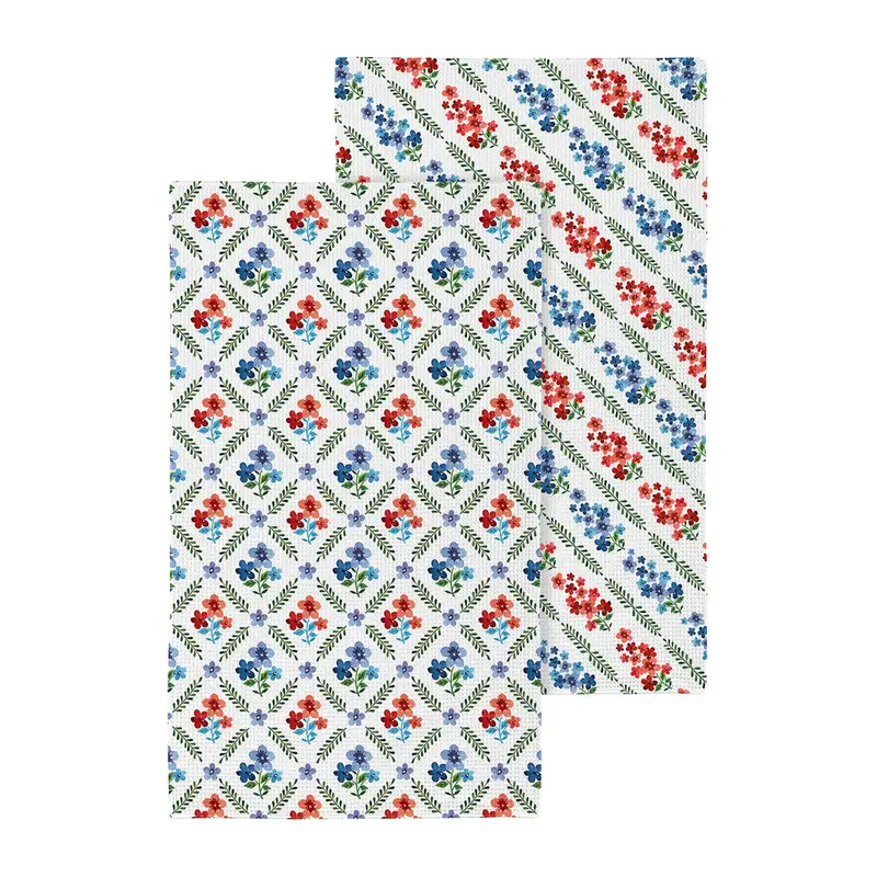 Red, White, & Bloom Kitchen Towel Quick Dry Waffle Weave Double-Sided, 30"L x 18"W