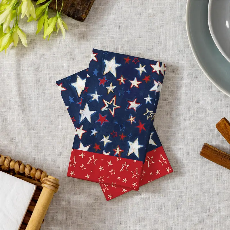 Red, White, & Bloom Napkin Paper Patriotic Star Guest Towel Napkin, 15 Count