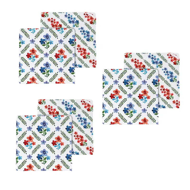 Red, White, & Bloom Quick Dry Dish Cloth, Set of 3, 10"x10"