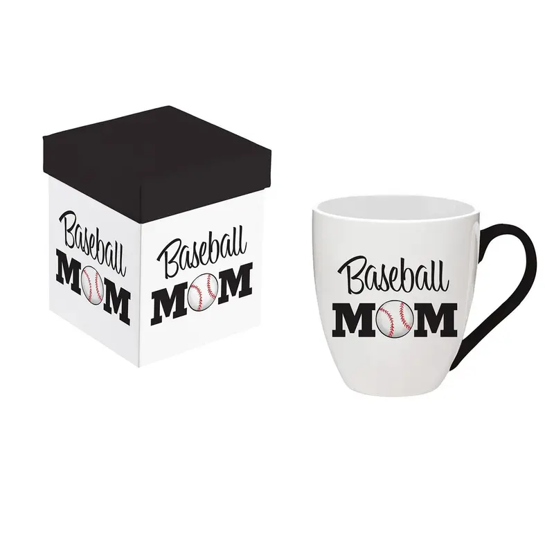 Red, White, & Bloom Sports Coffee Cup Ceramic Cup O' Java, Baseball Mom, 17oz, Gift Box
