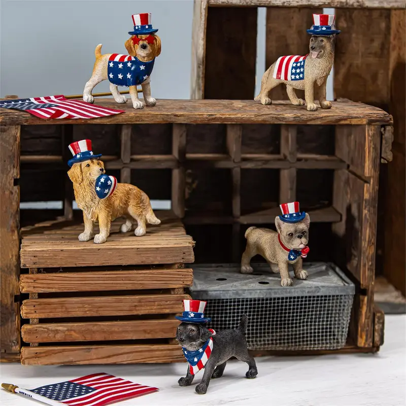Red, White, & Bloom Table Decor Resin Patriotic Dog, Asst of 5