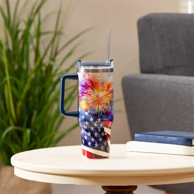 Red, White, & Bloom Tumbler Canyon Cup, Double Wall Stainless Steel w/ Straw, 40oz, Gift Box