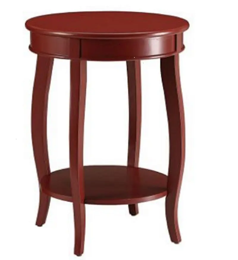 Red Wood Round End Table With Shelf By Homeroots