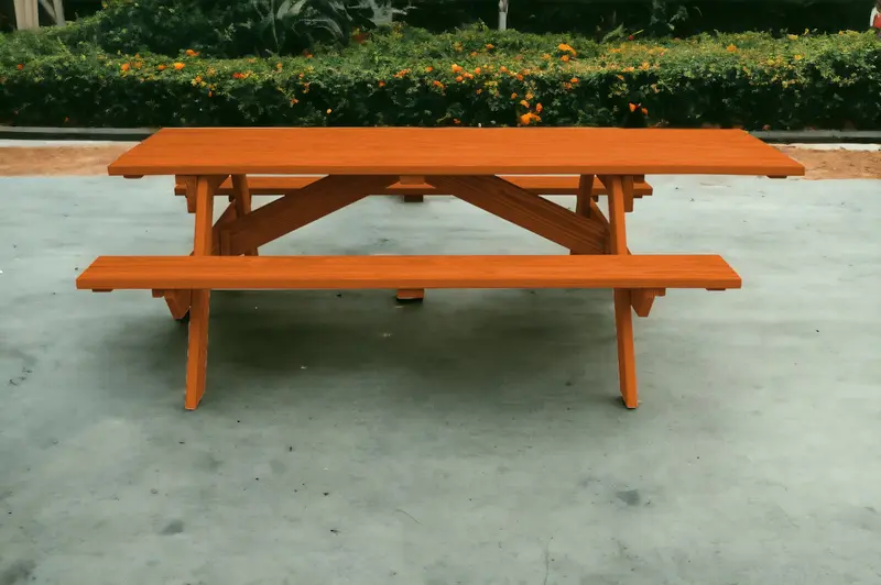 Redwood Solid Wood Outdoor Picnic Table By Homeroots