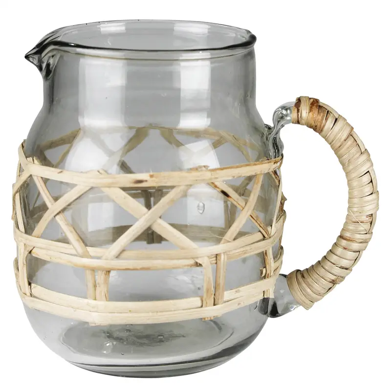 Reed Pitcher, Glass with Rattan Set Of 2 By HomArt