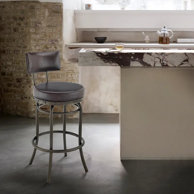 Rees Swivel Counter or Bar Stool in Mocha Finish with Brown Faux Leather By Armen Living