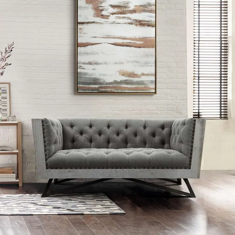 Regis Contemporary Loveseat in Gray Fabric By Armen Living
