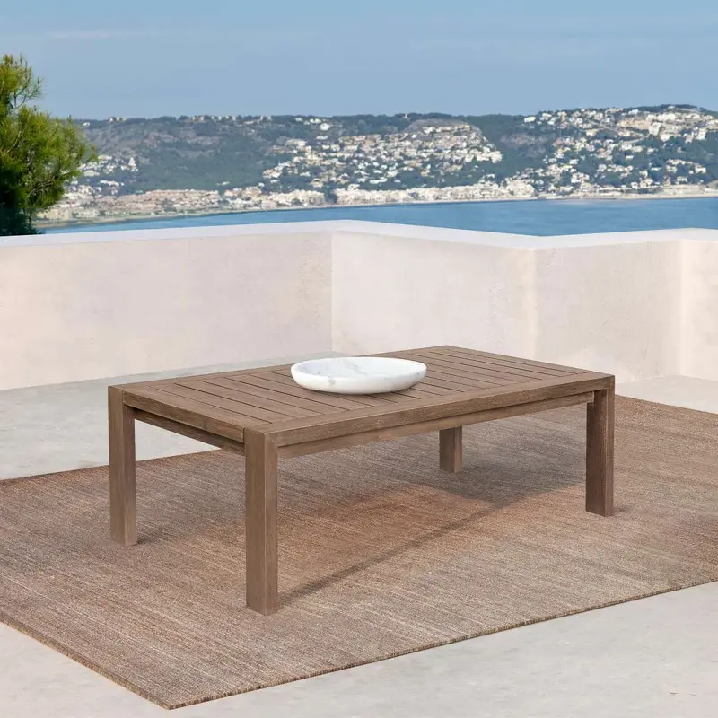 Relic Outdoor Patio Coffee Table in Weathered Eucalyptus Wood By Armen Living
