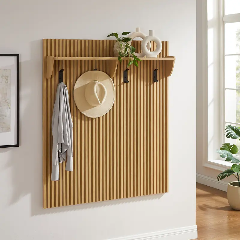 Render Fluted Coat Rack Panel With Shelf by Modway