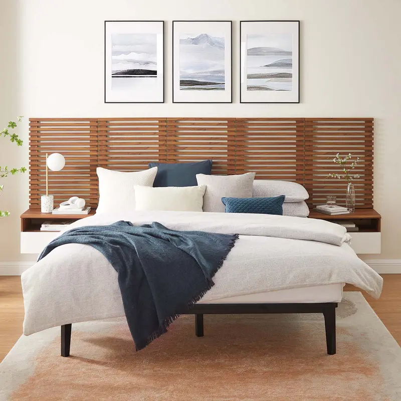 Render Wall Mount Queen Headboard and Modern Nightstands By Modway - MOD-7113