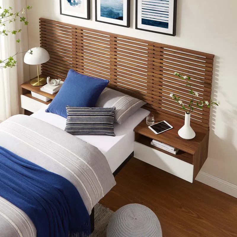 Render Wall Mount Twin Headboard and Modern Nightstands By Modway - MOD-7112