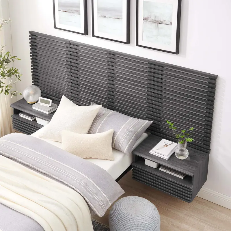 Render Wall Mount Twin Headboard and Modern Nightstands By Modway - MOD-7115
