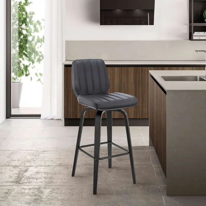 Renee 26" Swivel Grey Faux Leather and Black Wood Bar Stool By Armen Living