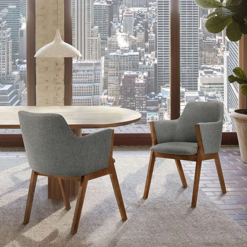 Renzo Charcoal Fabric and Walnut Wood Dining Side Chairs - Set of 2 By Armen Living