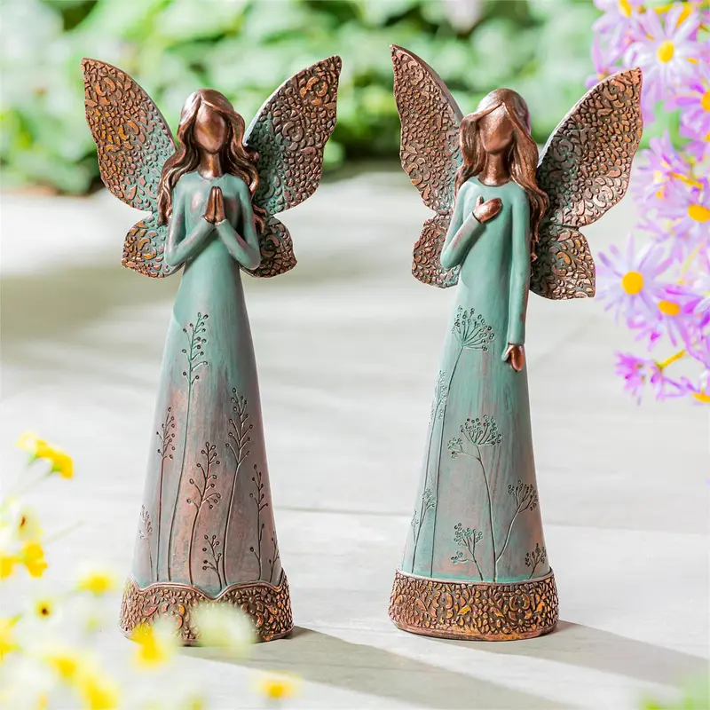 Resin Praying and Heart Angel Garden Statues, 2 Asst., 12.5"H