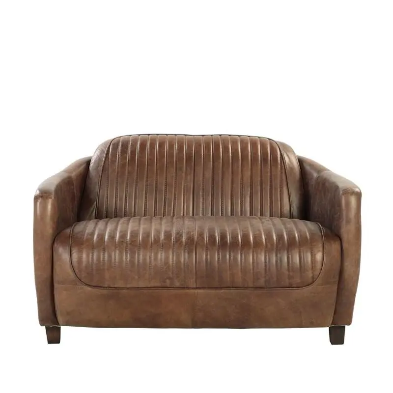 Retro Brown Leather Loveseat By Homeroots
