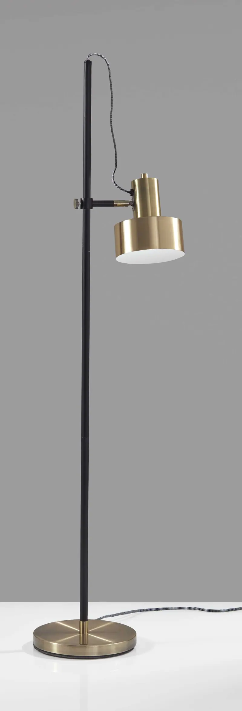 Retro Floor Lamp with Matte Black Pole and Adjustable Jumbo Antique Brass Metal Shade By Homeroots