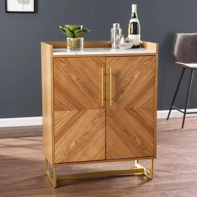 Retro Gold Natural And Faux Marble Wine Cabinet By Homeroots