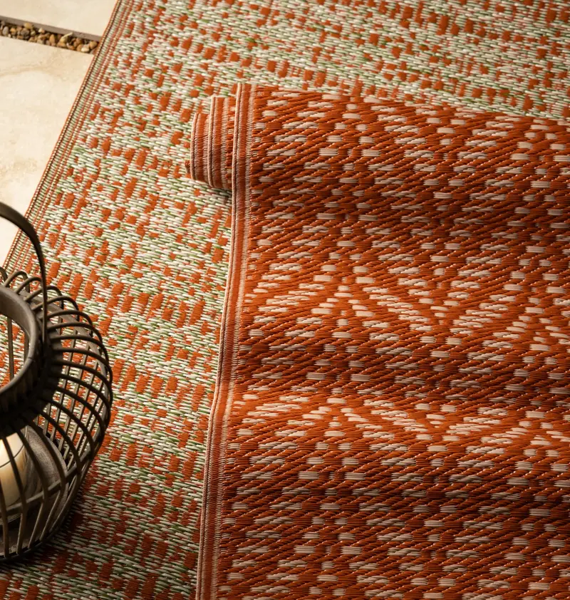 Reversible Weather-Resistant 3x5 Rug, Terracotta Stacked Leaves