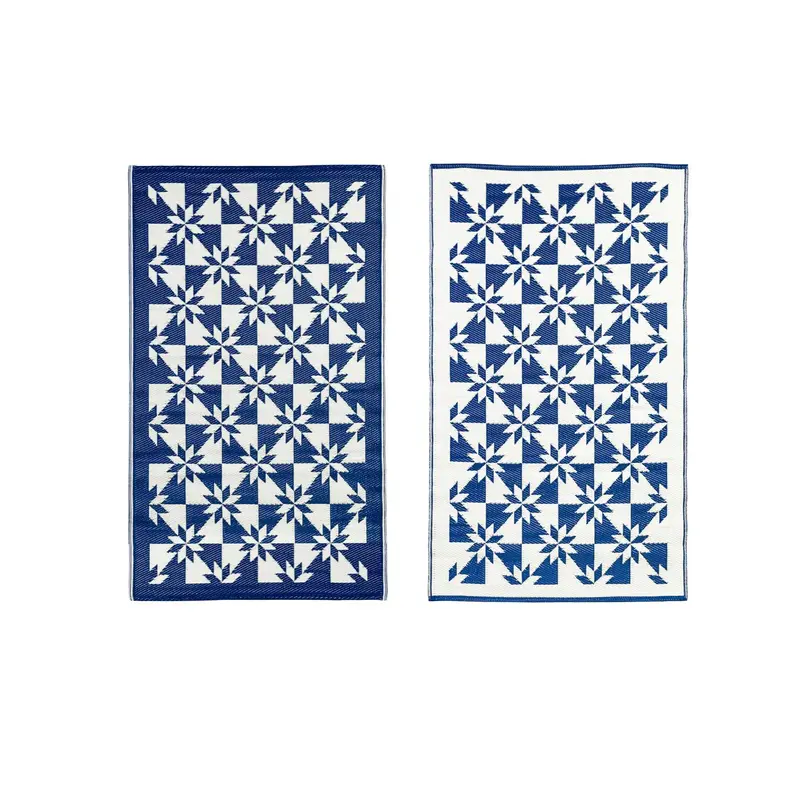 Reversible Weather-Resistant Rug 3'x5' Navy and White Stars