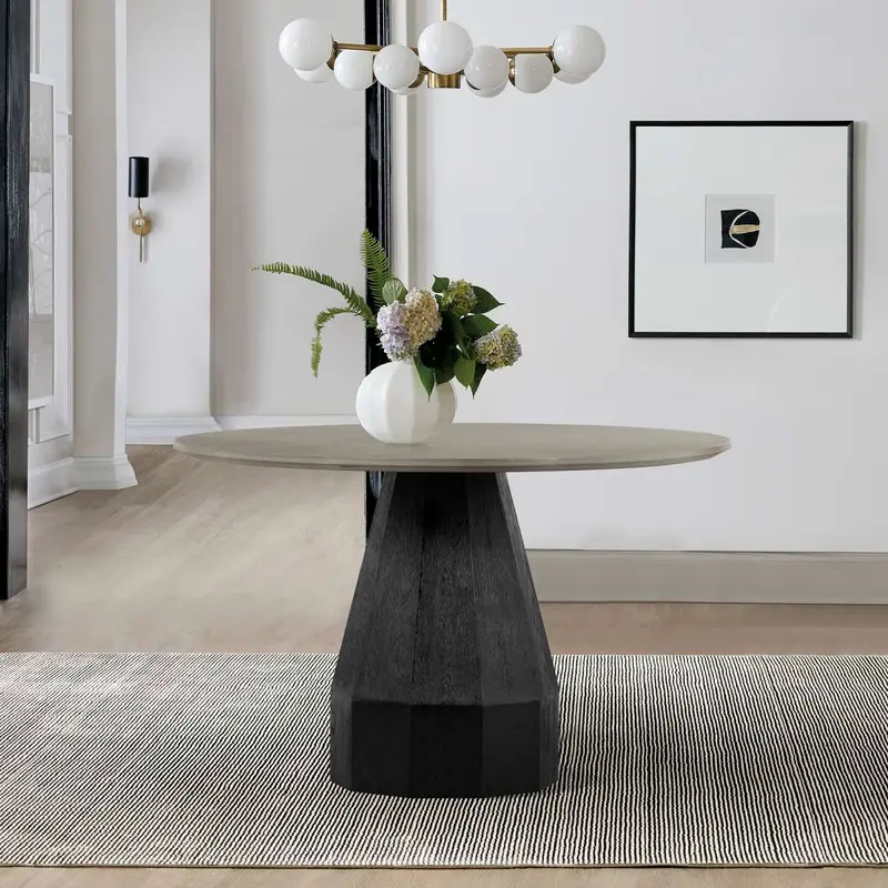 Revival Concrete and Oak Round Dining Table By Armen Living