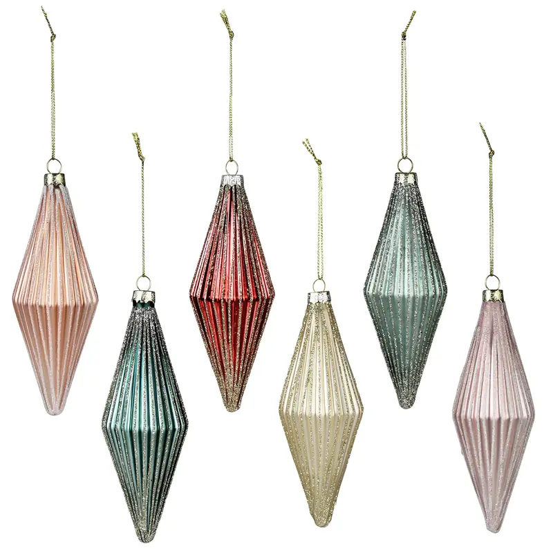 Ribbed Rhombus Ornaments, Glass, Set of 6 By HomArt