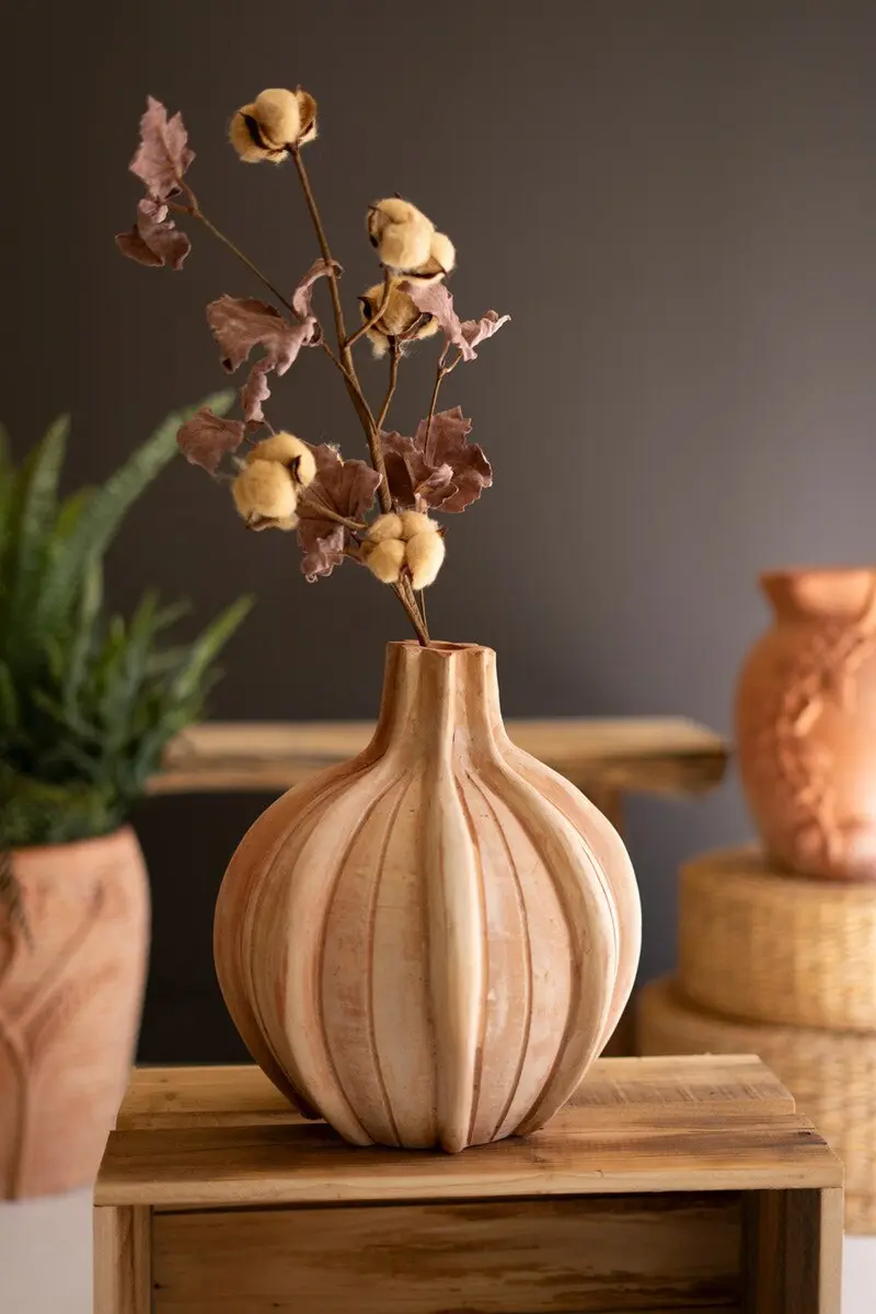 Ribbed Terracotta Vase By Kalalou