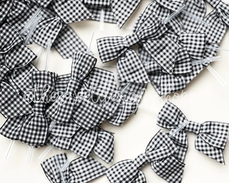 Ribbon Bow with Twist Tie - Black Gingang - (50 Bows Pack)