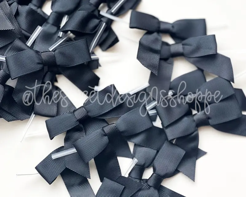 Ribbon Bow with Twist Tie - Black Grosgrain - (50 Bows Pack)