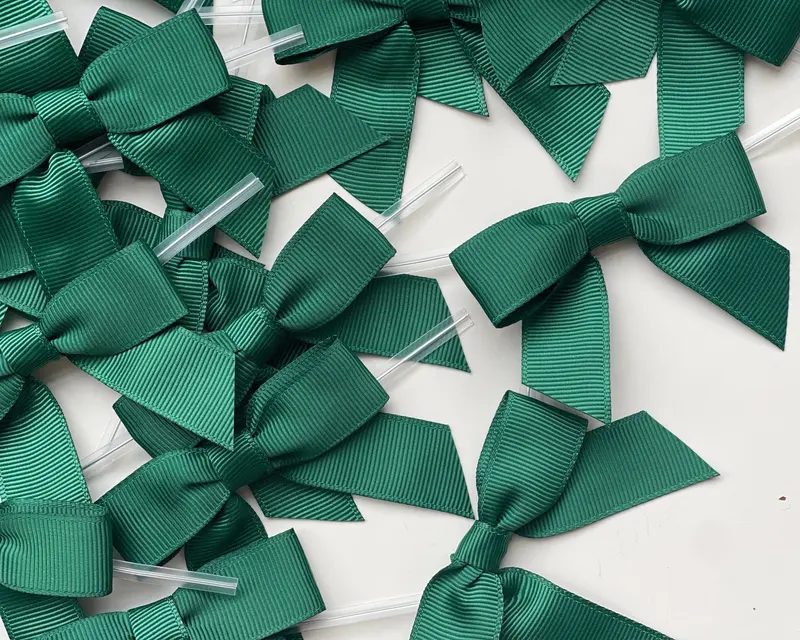 Ribbon Bow with Twist Tie - Forest Green Grosgrain - (50 Bows Pack)
