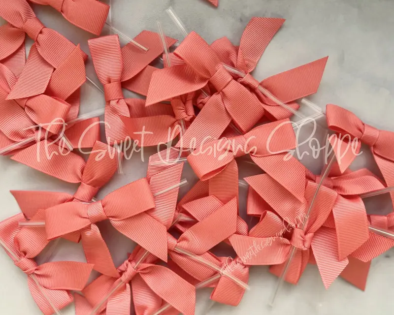Ribbon Bow with Twist Tie - Lt Coral Grosgrain - (50 Bows Pack)