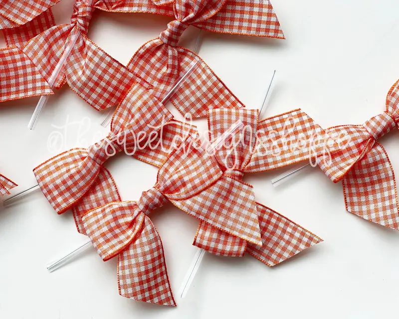 Ribbon Bow with Twist Tie - Orange Gingang - (50 Bows Pack)
