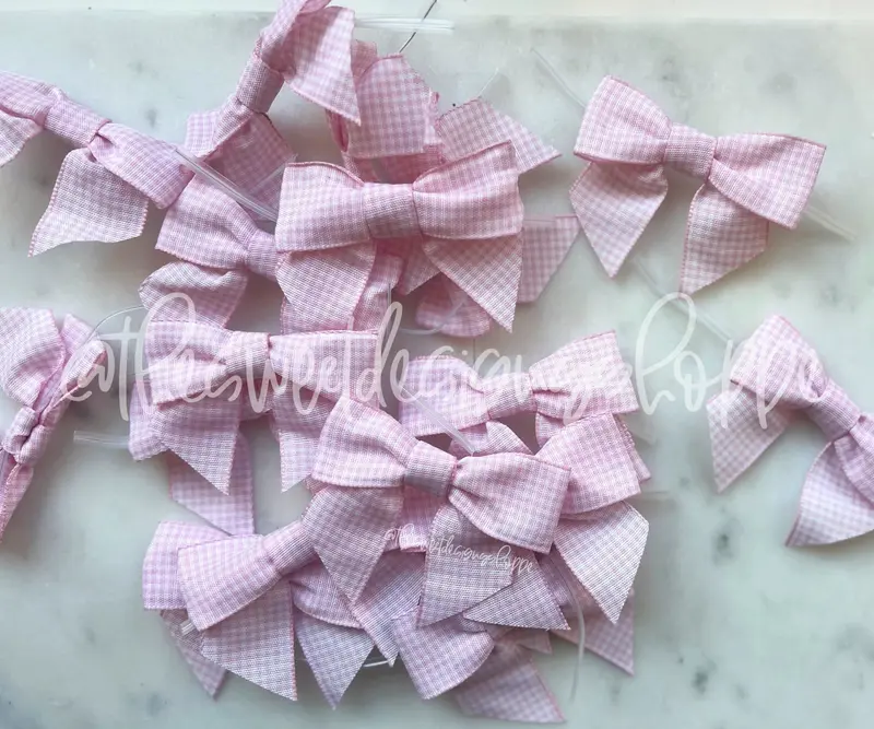 Ribbon Bow with Twist Tie - Pink Gingang - (50 Bows Pack)